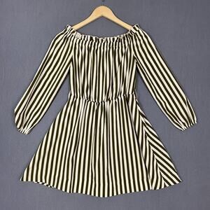 PrettyLittleThing Dress Women USA size 2 White Green Striped Boho Flirty Cute